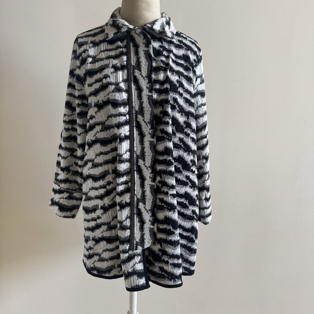 IC by Connie K Zebra Trapeze Swing Jacket Womens L Metallic Textured Lagenlook